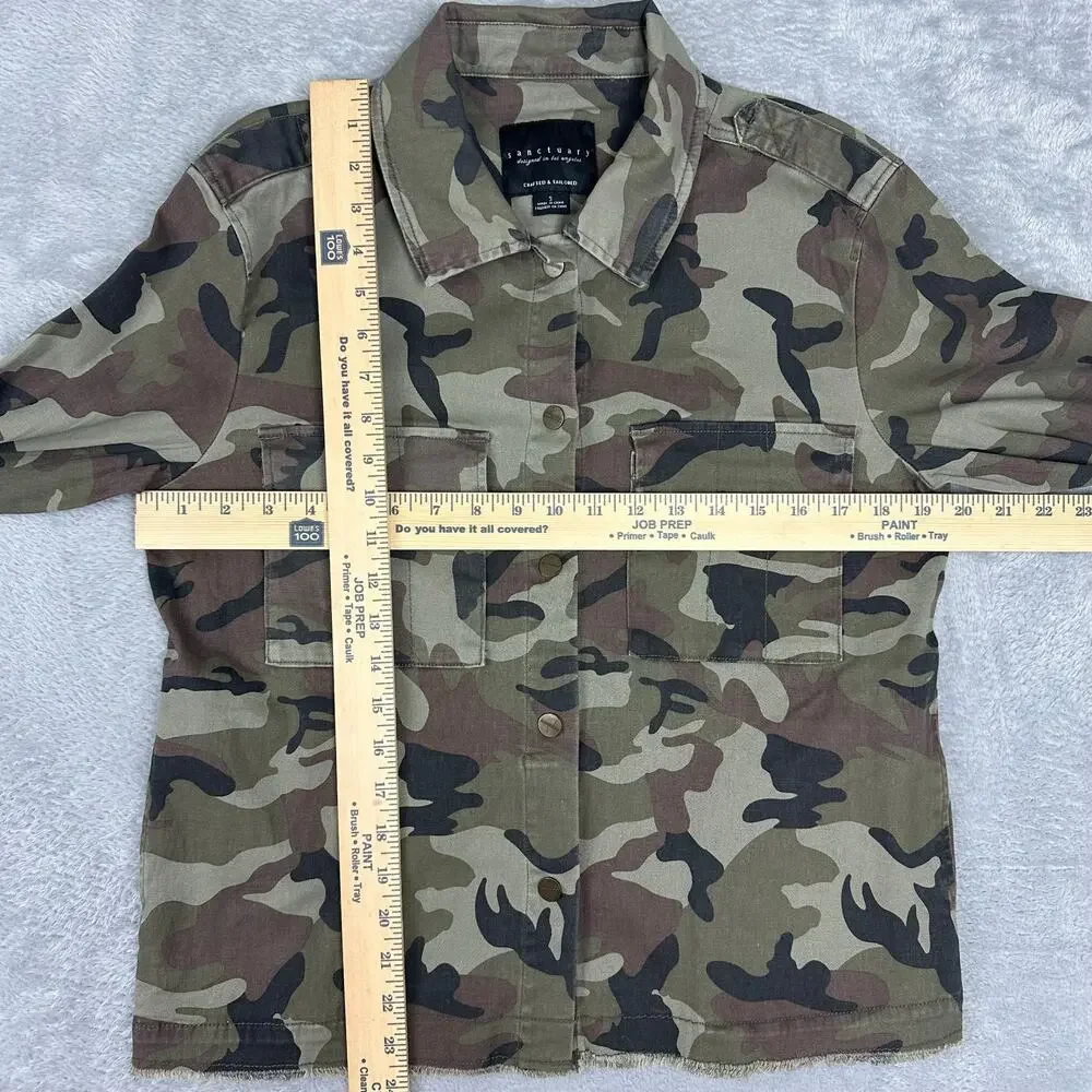 Sanctuary Camouflage Camo Utility Jacket Grunge Military Cargo Field Coat - S